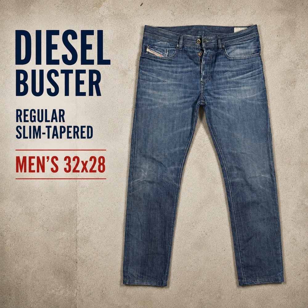 Diesel Buster Regular Slim-Tapered Jeans Blue Wash Mens 32x28 Hemmed 0842N